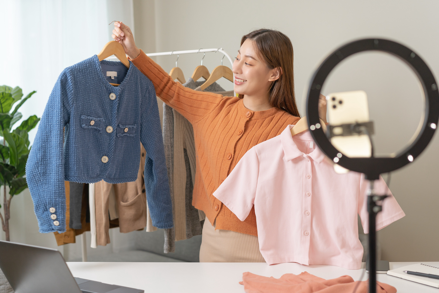female influencer showcasing jackets